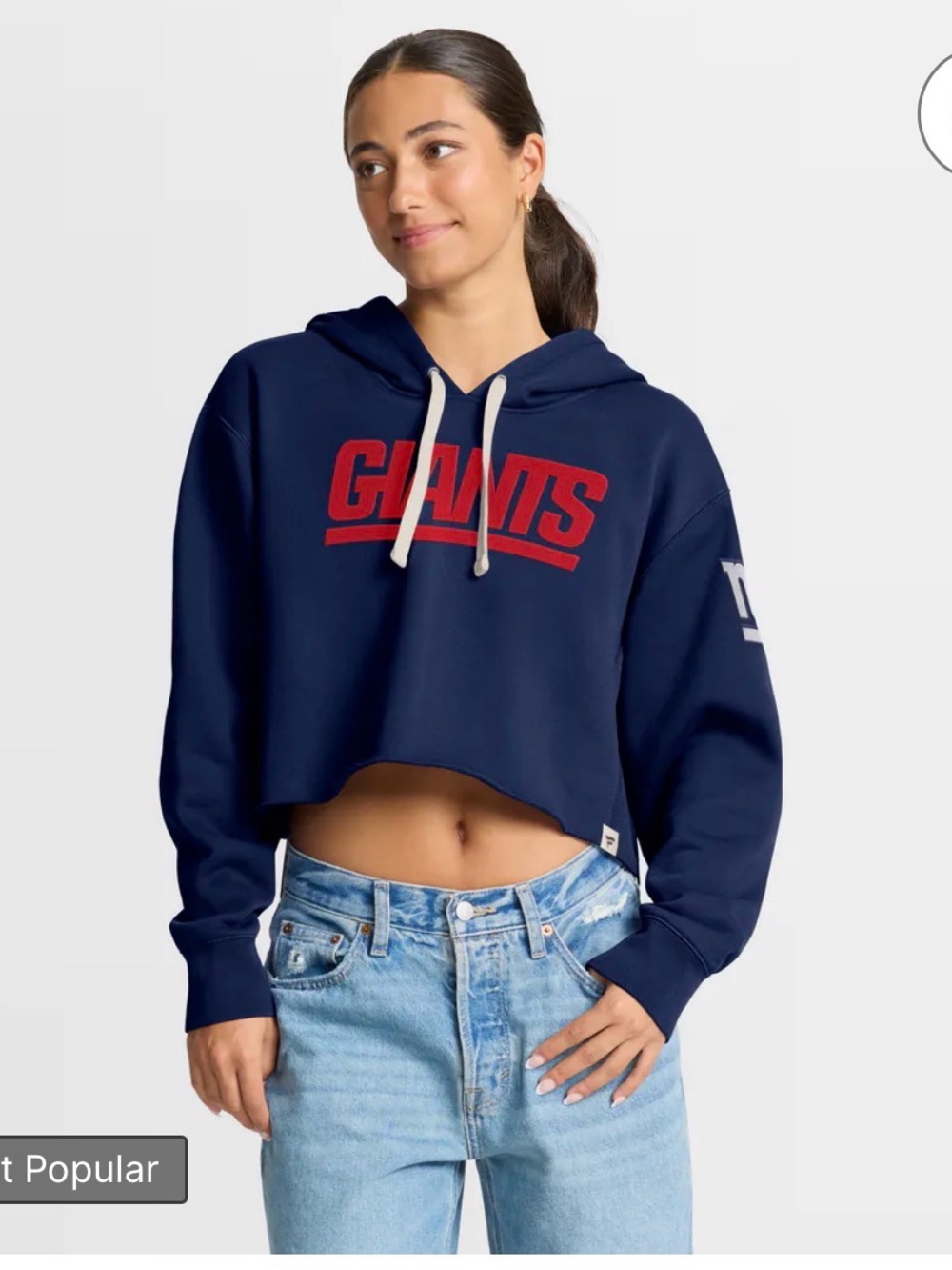 New York Giants Fanatics Women's Oversized Heritage Cropped Hoodie - Navy